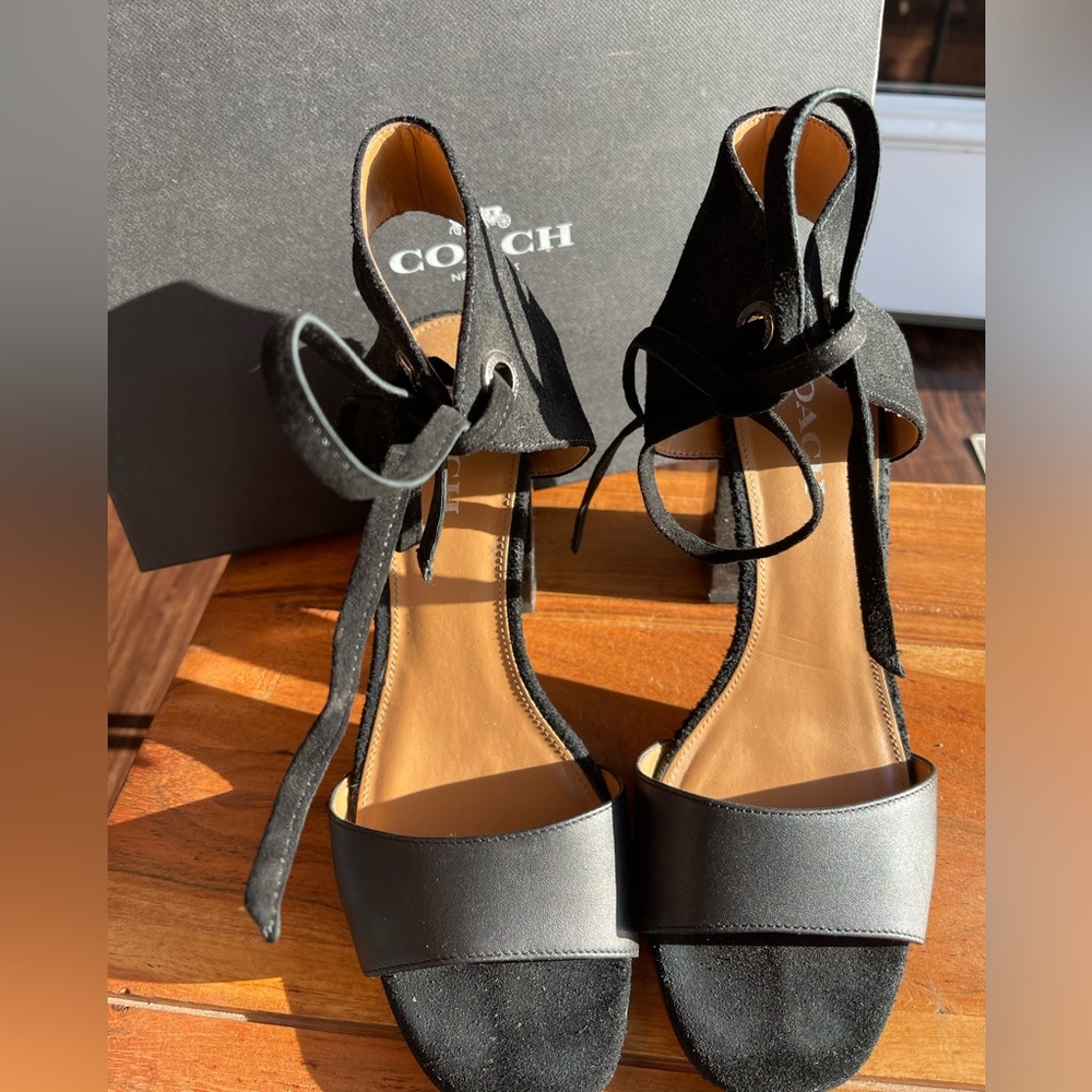 Size 10 - Coach suede shoes, open toes. pre loved
